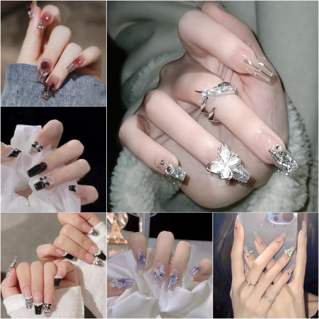 Móng Tay Giả Đính Đá Hin Nail 24 Móng Dạng Thanh Giá Rẻ Kèm Tấm Dán