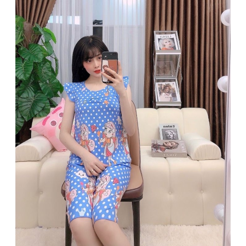 Đồ bộ nữ lửng lụa hàn châu mát mẻ mặc nhà