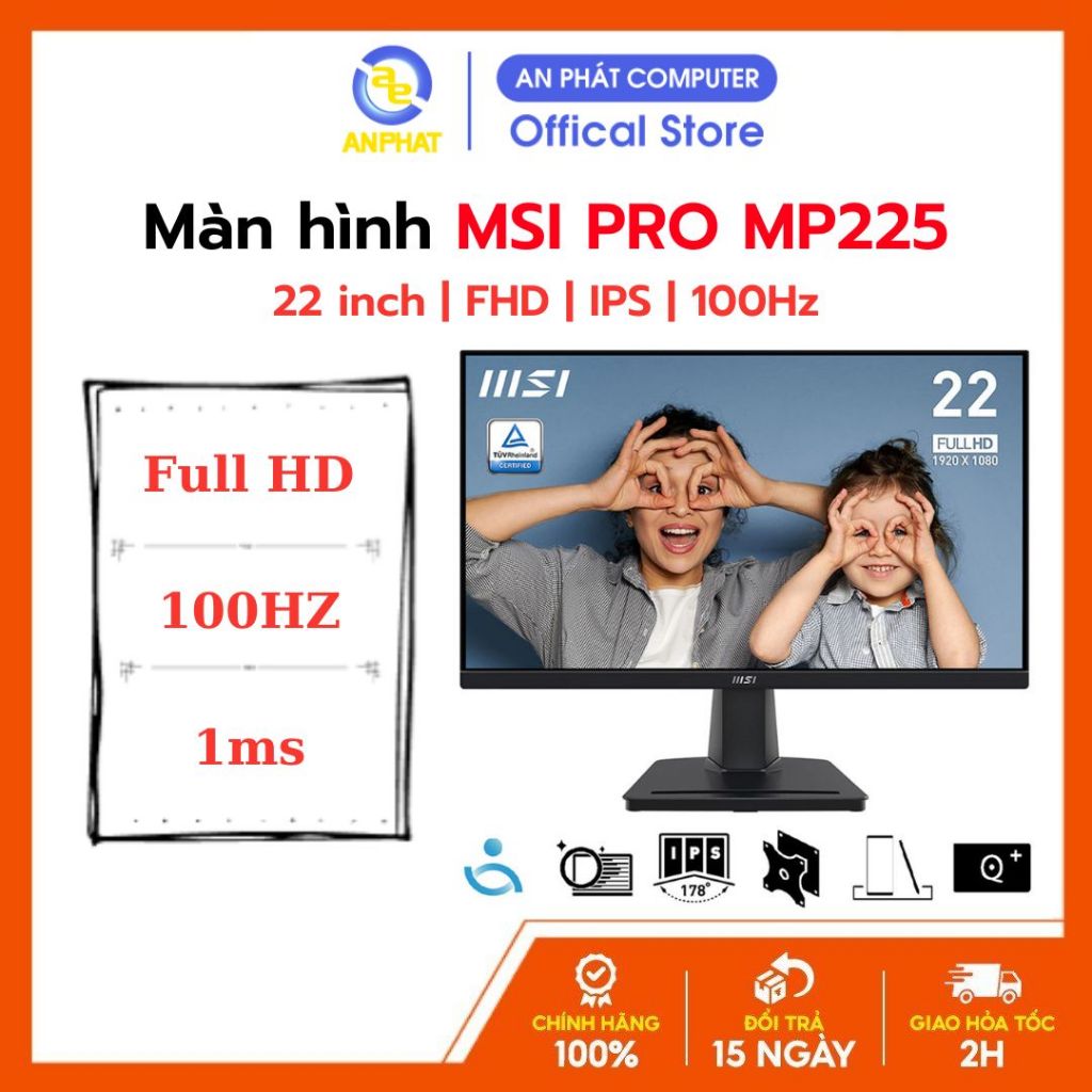 Màn Hình Gaming MSI PRO MP225 (21.5 inch - IPS - FHD - 100Hz - 1ms) - Hàng chính hãng