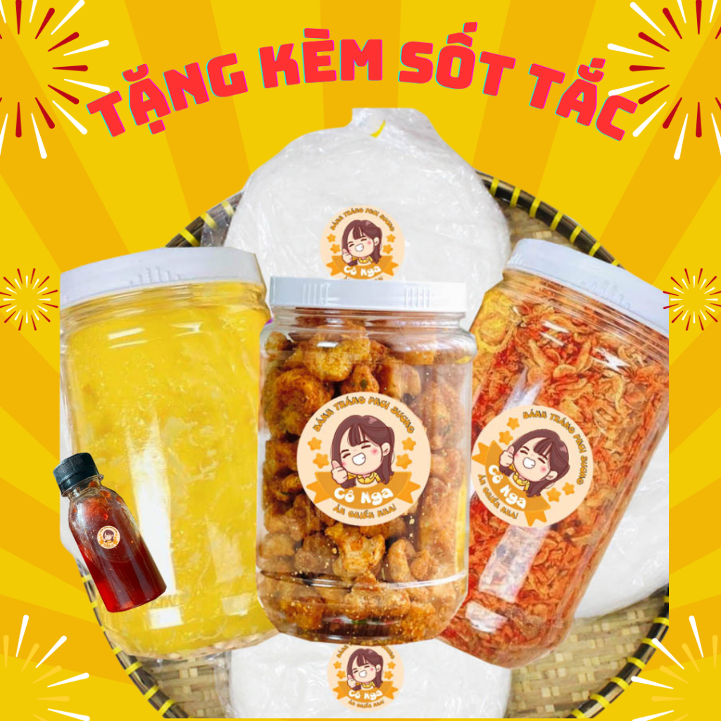 [Tặng kèm sốt tắc] Bánh tráng phơi sương Cô Nga 300gr+ tóp mỡ+ BƠ SIÊU TO+ ruốc hành phi 150gr