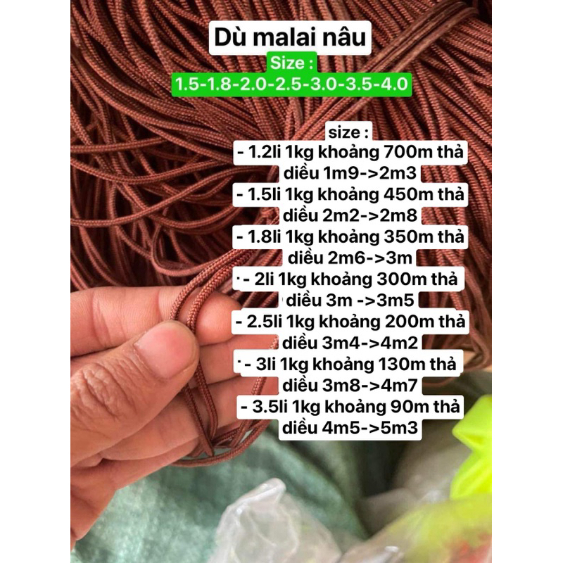 Dây dù malai chuyên thả diều - HÀNG CHUẨN - CHỐNG CỨA TỐT SIZE TỪ 1.2LI ĐẾN 3.5LI ( GIÂY VỀ TỰ GỠ )