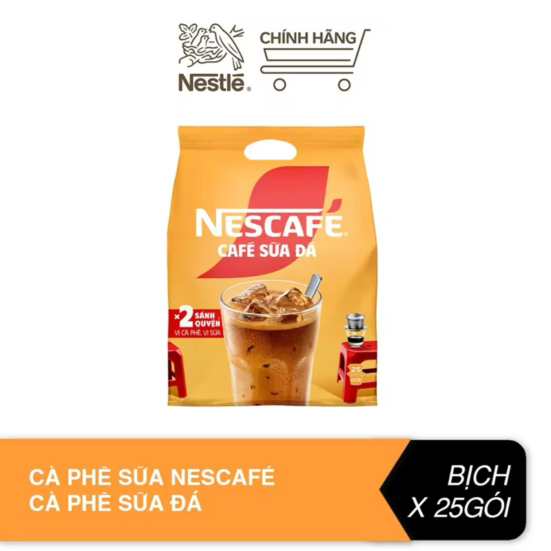 (CAFE SỮA ĐÁ 25 GÓI) Cà phê hòa tan Nescafé cà phê sữa đá (Bịch 25 gói x 24 g)
