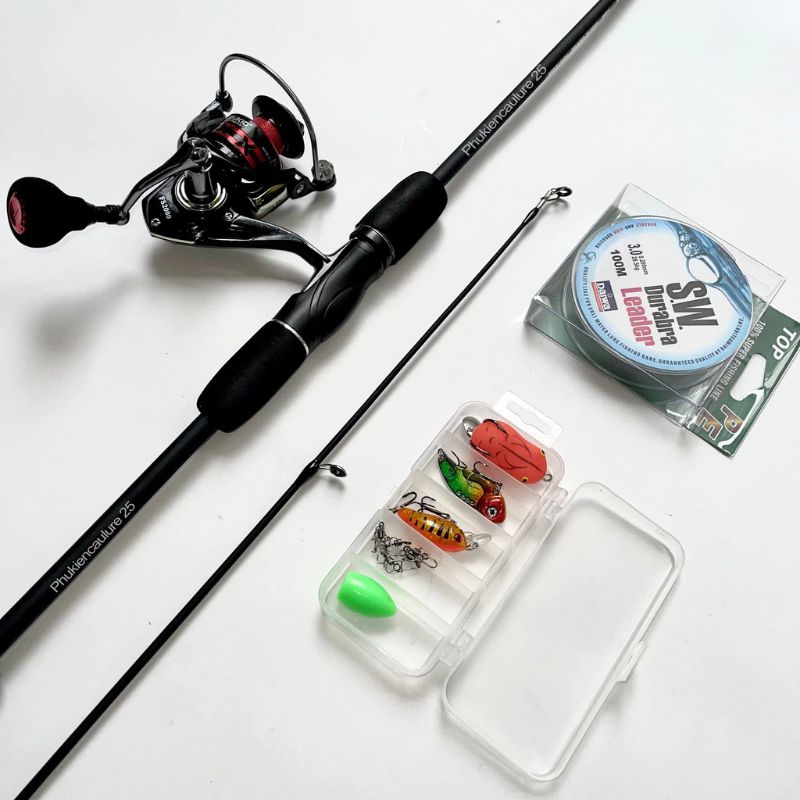 Bộ Cần Câu Lure Sói Đen Kèm Máy FS2000 và Hộp Mồi