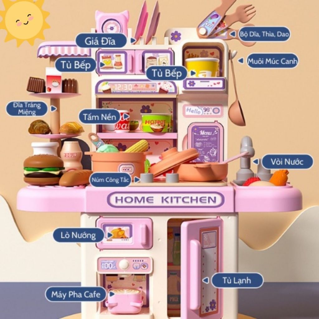 Đồ Chơi Bếp Đứng Nấu Ăn Nhà Bếp Có Đèn Thú Vị Cho Bé Trai Và Bé Gái 2 đến 8 tuổi Sunkids