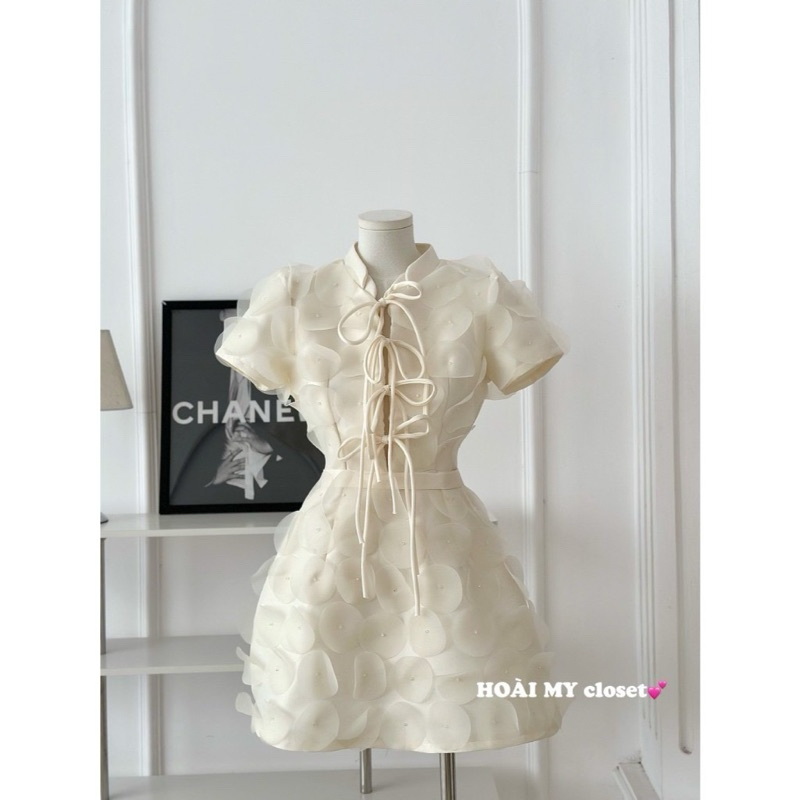 Đầm thiết kế đính kết phối nơ xinh 2 màu(Hàng đính kết khâu tay thủ công cao cấp)