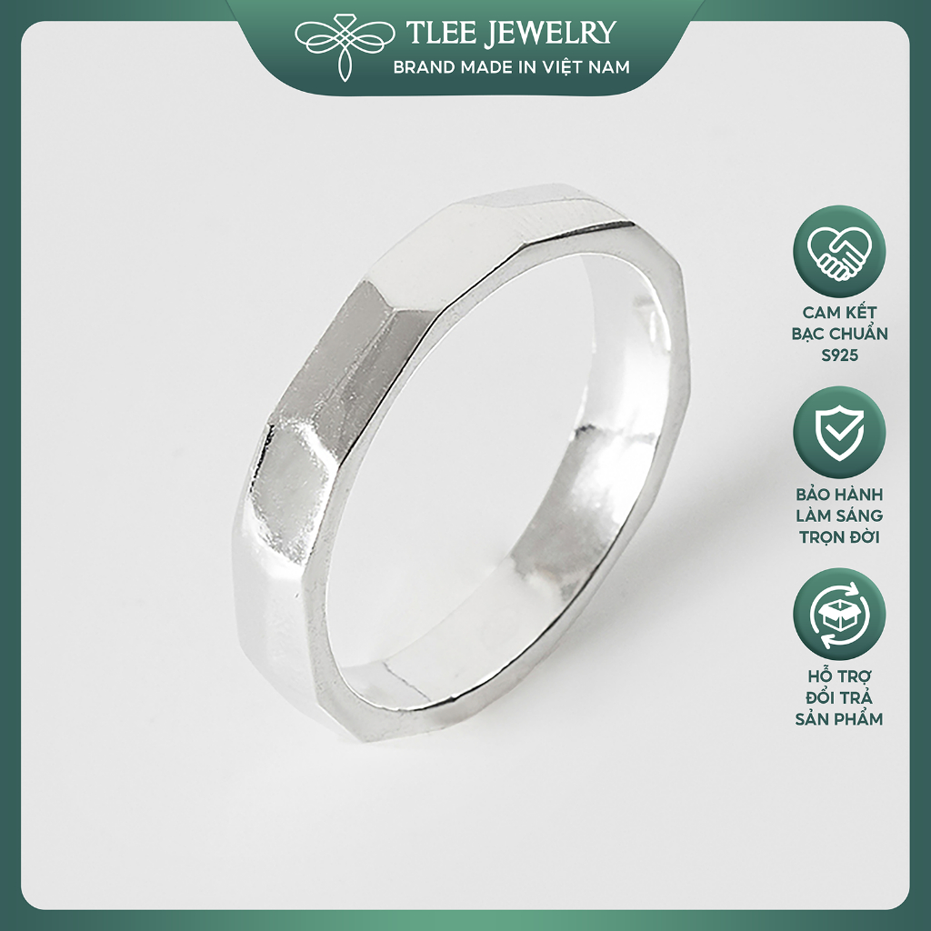 Nhẫn bạc TLEE đa giác dày dặn basic TLEE JEWELRY A0276