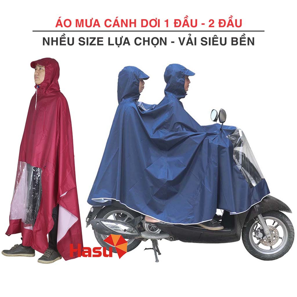 Áo mưa cánh dơi 2 đầu - 1 đầu + Áo mưa 2 người - 1 người vải dù tổ ong cao cấp siêu bền Hasu