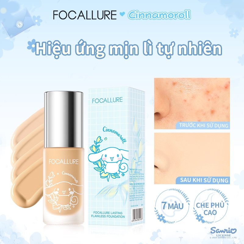 [Focallure x Sanrio] Kem Nền Dạng Lỏng Mờ Hoàn Hảo Lâu Trôi 25g