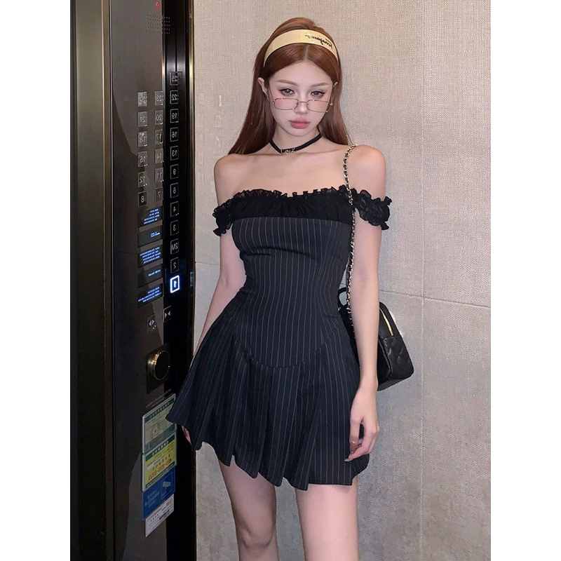 Đầm Body Trễ Vai Kẻ Sọc ,Váy Trễ Vai Kẻ Sọc Dáng Ngắn Hở Lưng Đi Chơi Biển Dự Tiệc Sang Chảnh