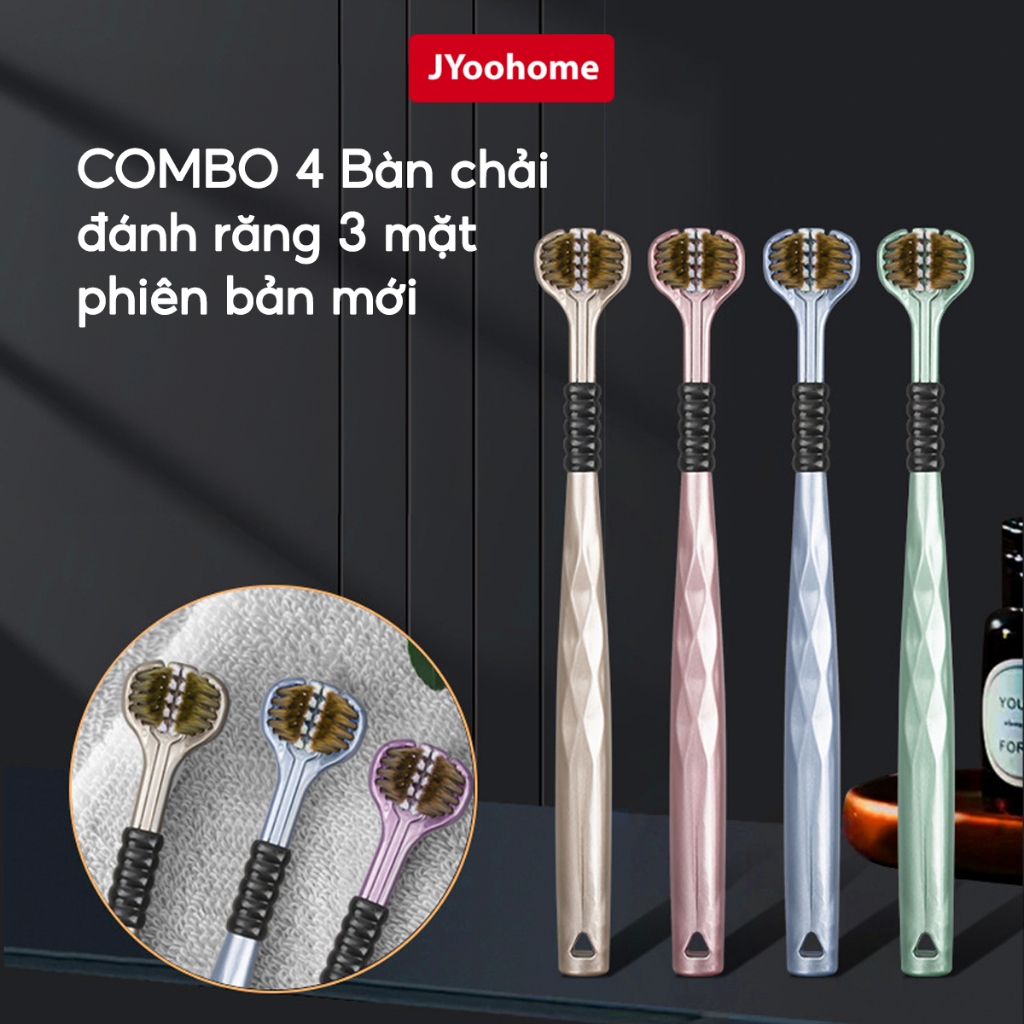 Hộp 4 Chiếc bàn chải đánh răng 3 Chiều JYoohome Bàn chải chải êm ái Làm sạch sâu đánh sạch mảng bám