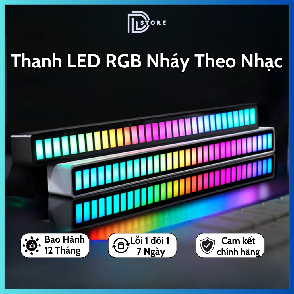 Thanh đèn LED RGB nháy theo nhạc 16 TRIỆU MÀU trang trí PC, bàn làm việc. Đèn LED RGB điều khiển bằng cảm biến âm thanh.