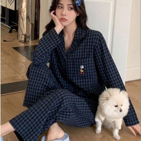 W SÉT BỘ PYJAMA KẺ MICKEY TAY DÀI QUẦN DÀI SIU HÓT, BỘ NGỦ WINTER WIND W14