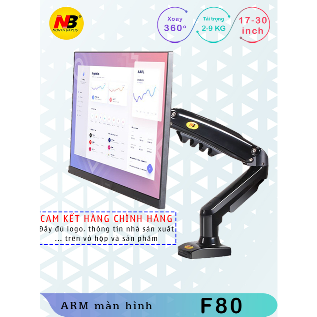 NB–F80 /Giá Treo Màn hình máy tính/ Tay treo màn hình/ Xoay 360 độ [Màn Hình 17