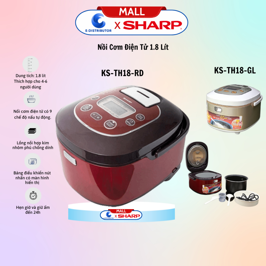 [HỎA TỐC] Nồi Cơm Điện Tử Sharp KS-TH18-RD/GL (1.8 Lít) - Hàng chính hãng