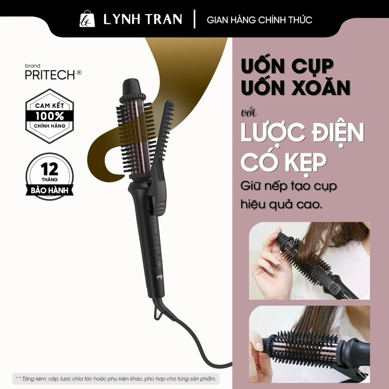 Lược điện có kẹp uốn cụp Pritech®️Chính hãng giá tốt