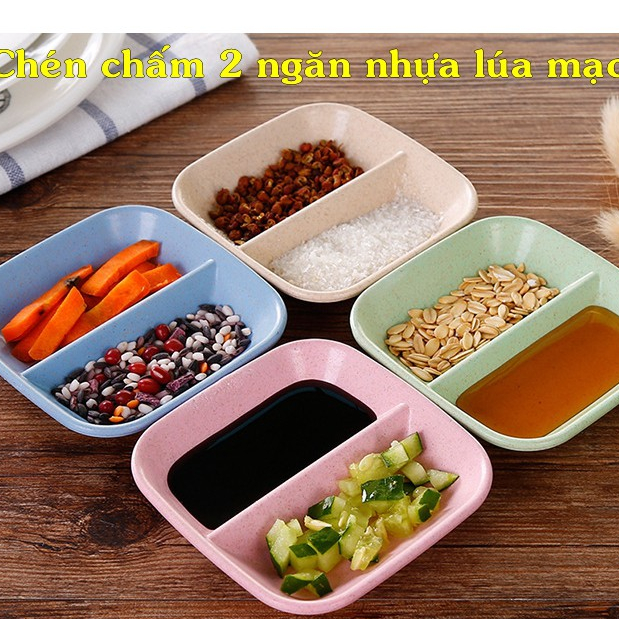 Chén chấm gia vị 2 ngăn nhựa lúa mạch