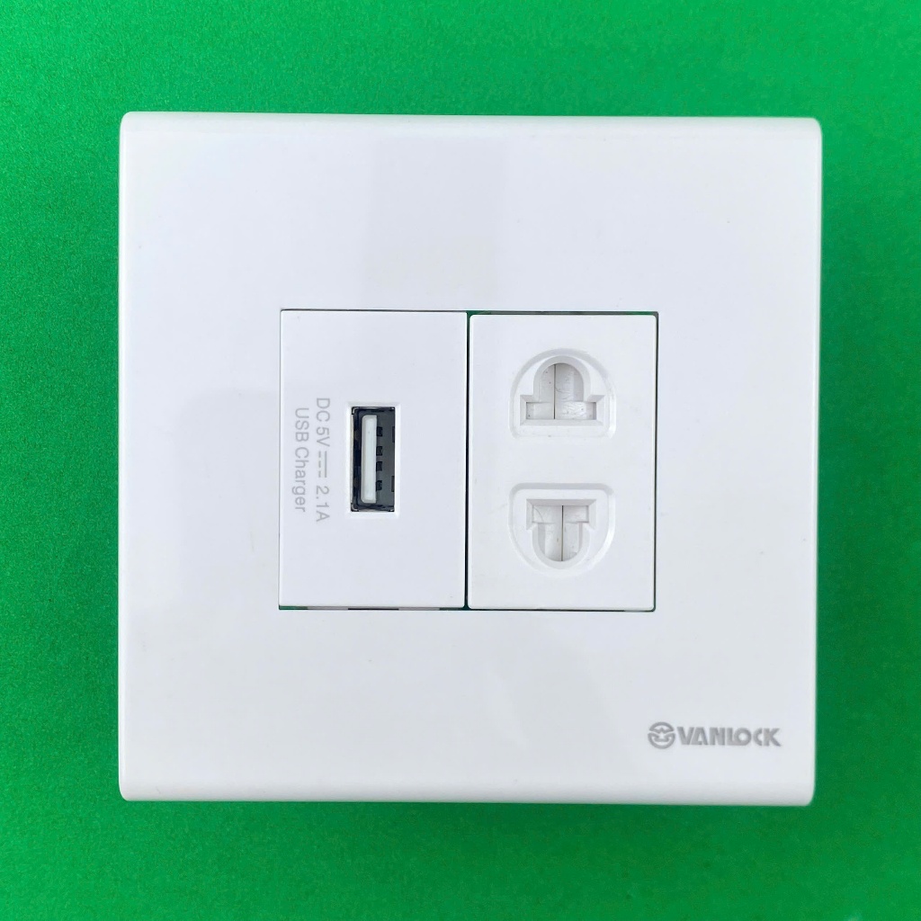 Ổ Cắm Đơn 2 Chấu 16A + Ổ USB 5V 2.1A Vuông Sino Dòng S98CC - Hàng Ghép Mặt Vuông S98CCU+USB