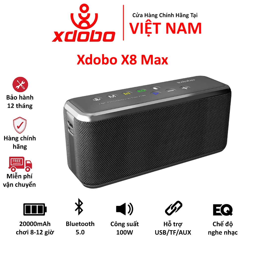 Loa Bluetooth 5.0 Xdobo X8 Max 100W Âm Thanh Nổi Siêu Trầm, Tích Hợp Viên Pin 20000mAh Chơi 8-12h