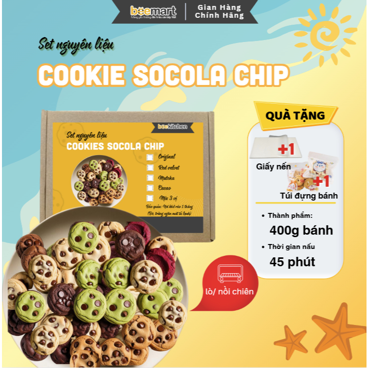 Set Làm Bánh Cookie Socola Chip 4 vị đơn giản, ít ngọt Nhà Bee - Thành phẩm 20-25 bánh