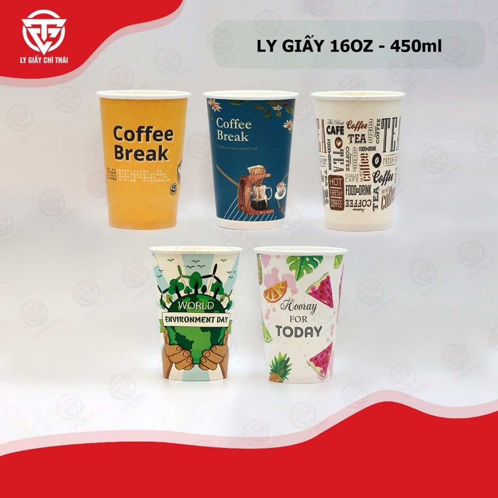 Giá sỉ Thùng 1000c cốc giấy, ly giấy 16oz 450ml 2pe mẫu In sẵn đựng cà phê nóng lạnh, sinh tố,