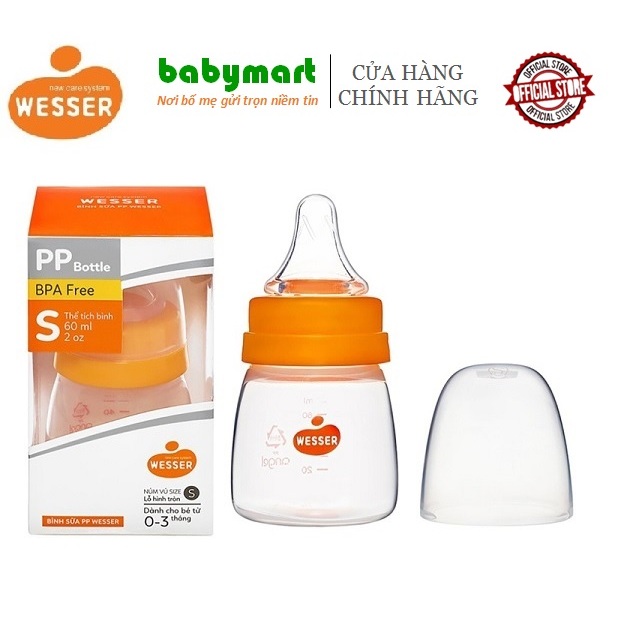 Bình sữa nhựa PP cho bé từ sơ sinh chính hãng Wesser 60ml