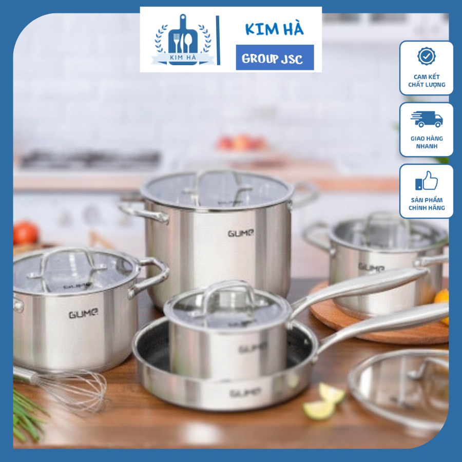 Bộ Nồi Inox GUME Hàn Quốc - Bộ Nồi Inox 304 Đáy 5 Lớp Dày Dặn Cao Cấp Phù Hợp Cho Mọi Loại Bếp - Kim Hà Group JCS