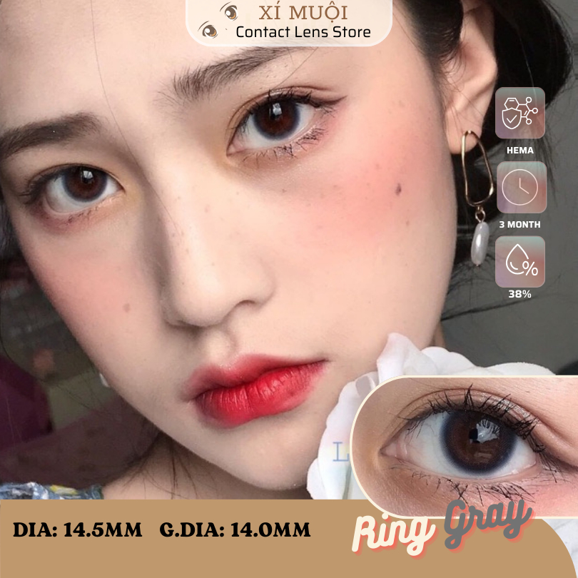 Lens Mắt Màu Xám Giãn Nhỏ Mini Ring Có Cận