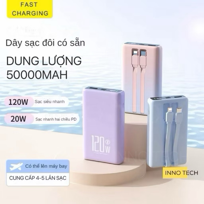 Sạc Dự Phòng DX310 Dung Lượng 50000mah Sạc Siêu Tốc Độ PD 22.5W, Sạc Đầy Hơn 4 Lần, Có Nối Sẵn Dây Sạc Nhanh