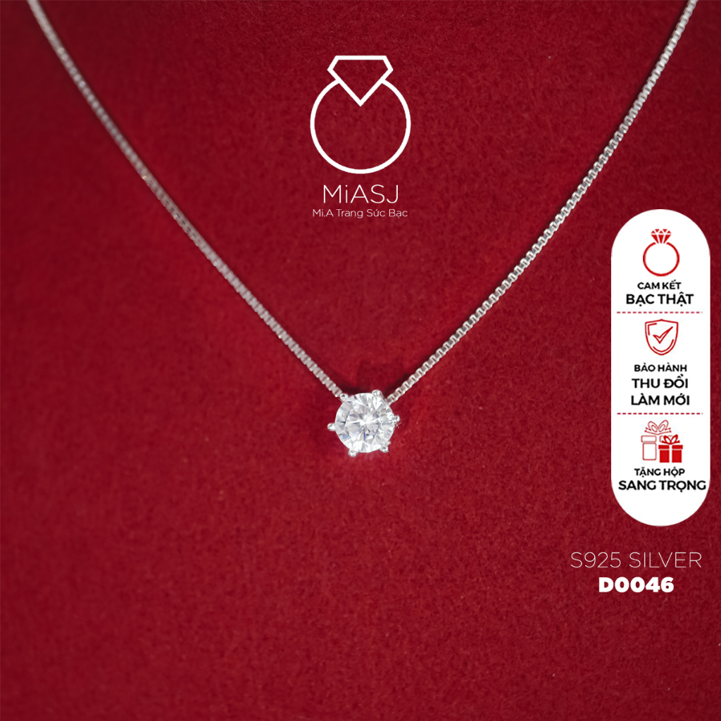 Dây chuyền nữ vòng cổ nữ liền mặt đá nụ 6 chấu Bạc Ý S925 cao cấp D0046 | MiASJ Mi.A Trang sức bạc