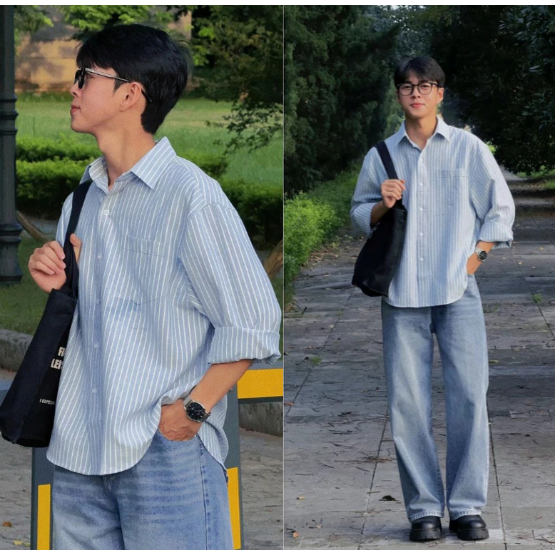 Áo sơ mi cổ bẻ dài tay sọc ZUTE - Sơ mi nam chất liệu Linen cao cấp