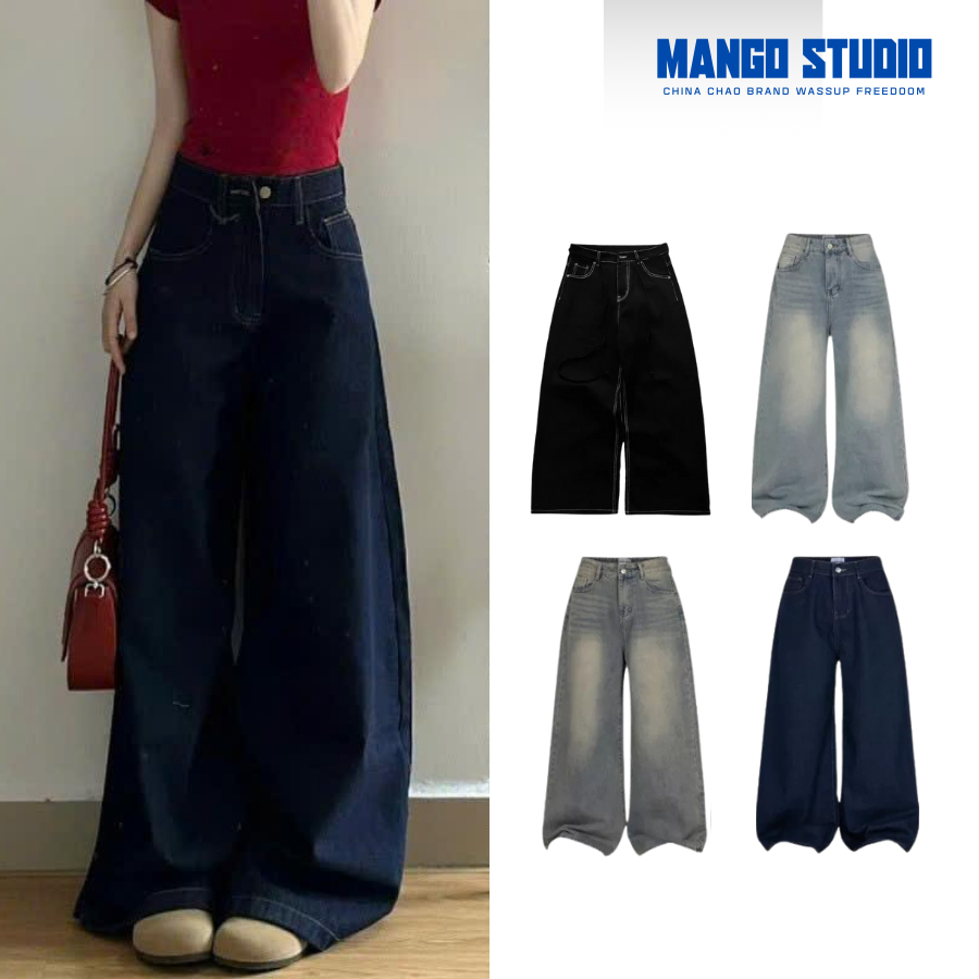 Quần Jean Ống Rộng WIDE LEG tôn dáng cạp cao form unisex nam nữ JS02