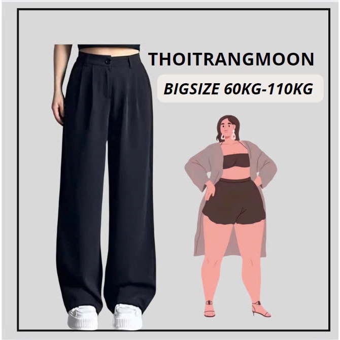 {Bigsize 60-110kg}Quần suông vải tây xếp 2 ly trước che bụng mỡ chun sau Thoitrangmoon