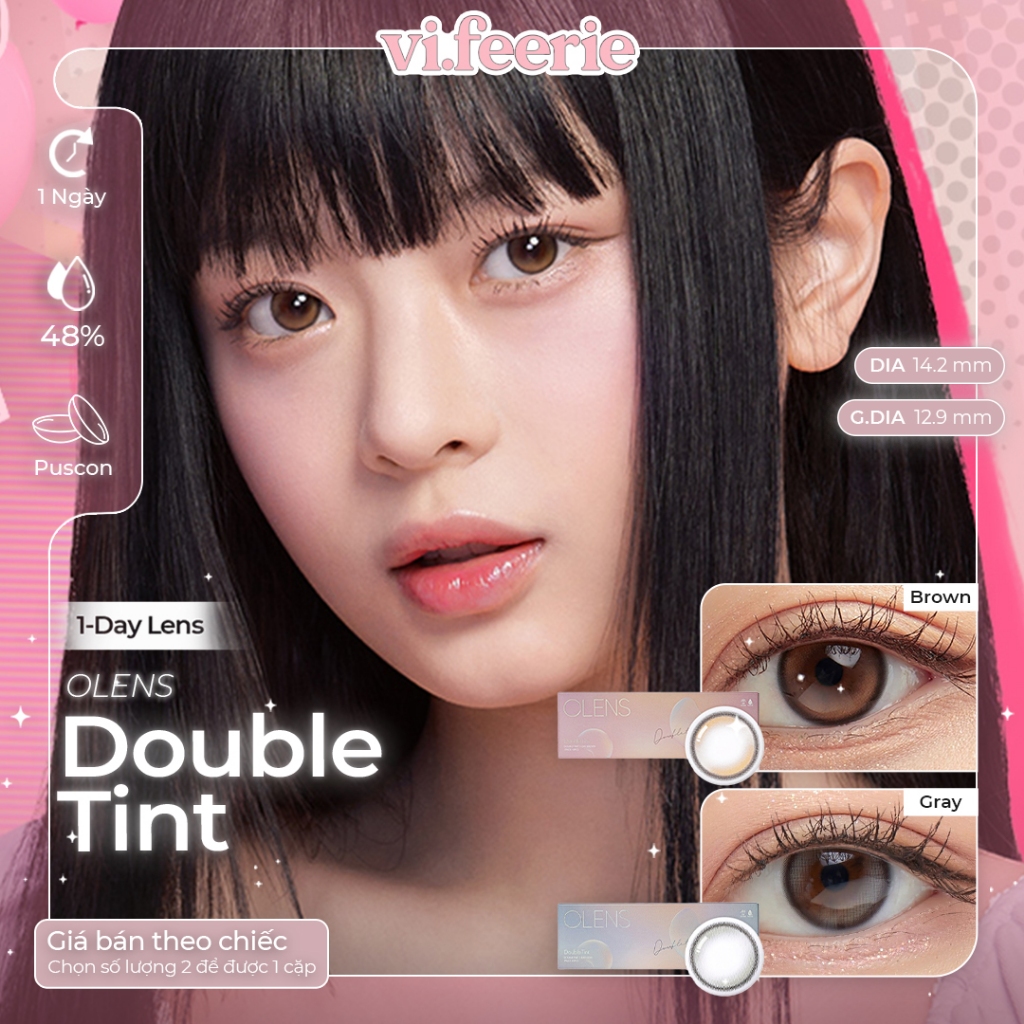 (OLENS) Kính áp tròng (lens) tự nhiên trong trẻo highlight nâu/ xám 1 ngày DOUBLE TINT BROWN/ GRAY chính hãng - VF LENS