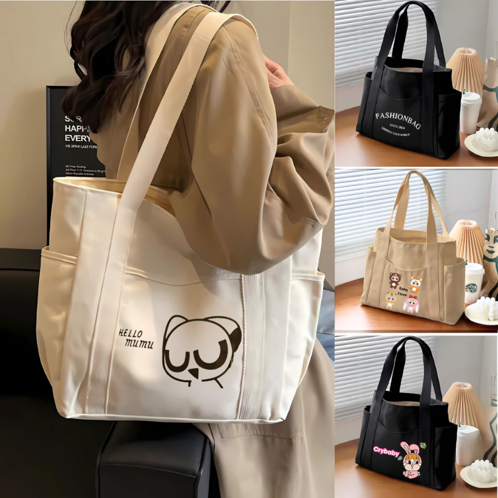 Túi tote túi vải canvas có ngăn phụ túi đeo vai đi học đi chơi thời trang Hàn Quốc đựng vừa khổ A4 laptop 122