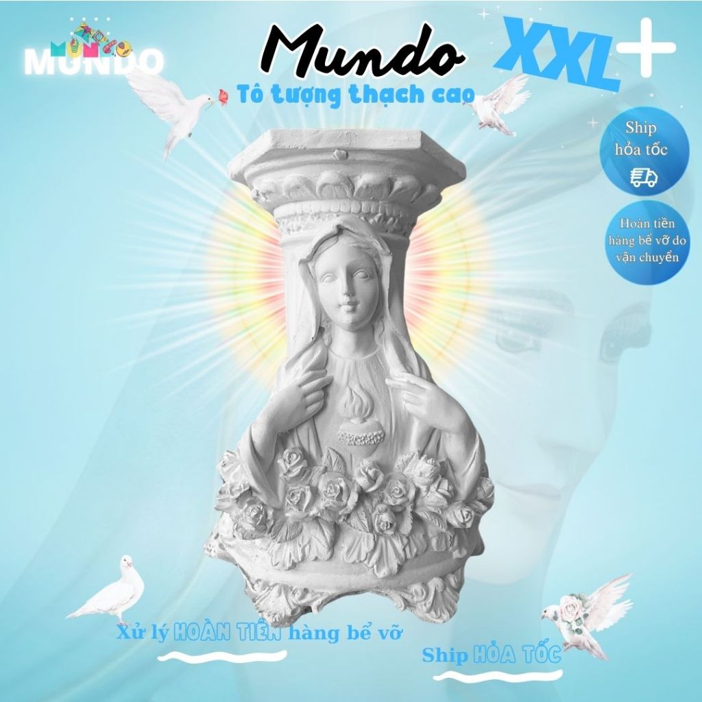 [MUNDO] Tượng Decor Thạch Cao Công Giáo Đức Mẹ Maria Size XXL – Trang Trí Tâm Linh DIY