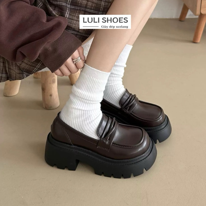 [VIDEO THẬT] Giày loafer bốt đốc nữ CÓ SẴN cổ thấp đế răng cưa quai xoắn đế 6cm dễ phối đồ O011