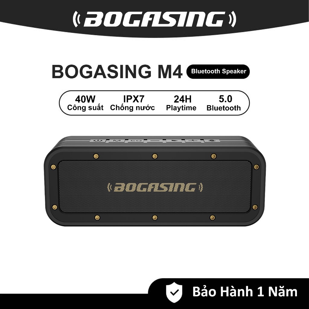 Loa Bluetooth 5.0 BOGASING M4 Âm thanh vòm HD Stereo 40W, Thời gian phát 24 giờ, Chống nước IPX7