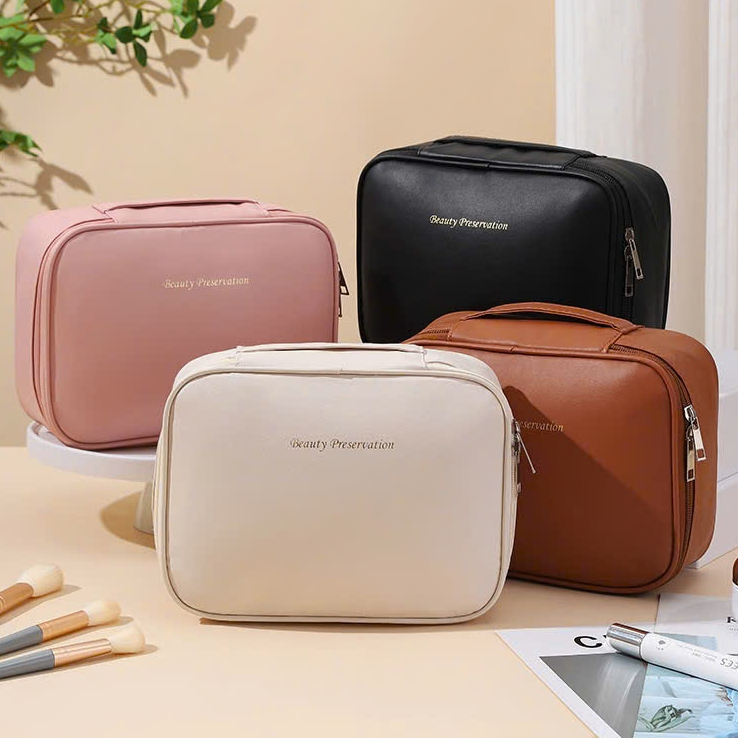 Túi da cao cấp đựng đồ trang điểm nhiều ngăn tiện lợi - Túi chống thấm nước , mang đi du lịch