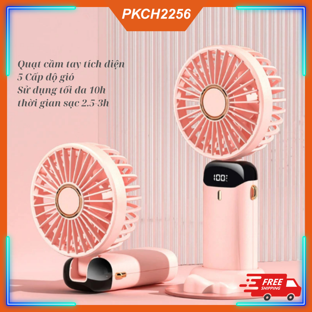 Quạt Cầm Tay Mini Tích Pin Trâu 5 Tốc Độ Gió, Dung Lượng Pin Lớn, Sạc USB, Bảo Hành 12 Tháng
