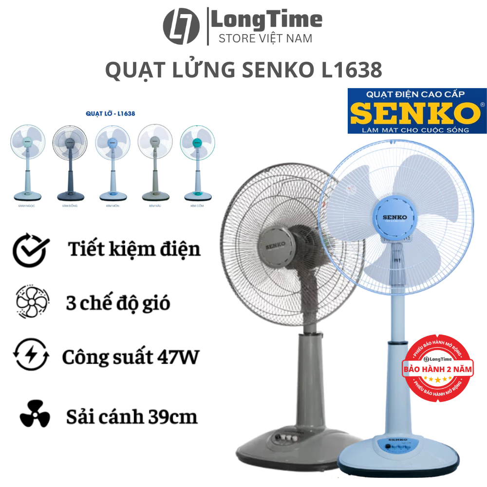 Quạt đứng Senko L1638 chính hãng Quạt điện cây lửng lỡ 3 mức tốc độ êm ái lõi đồng 100% - bảo hành 24 tháng