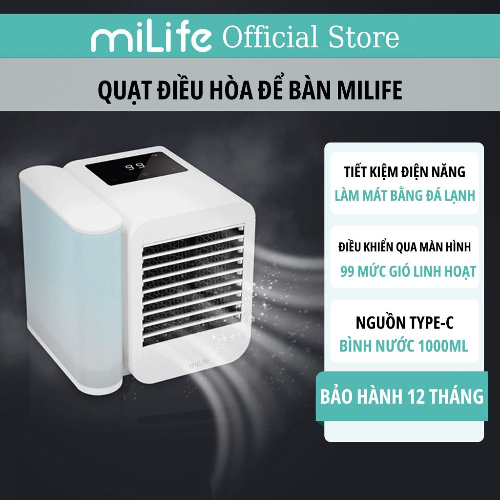 Quạt điều hòa để bàn mini miLife E15- 2 chế độ gió, có hẹn giờ tắt