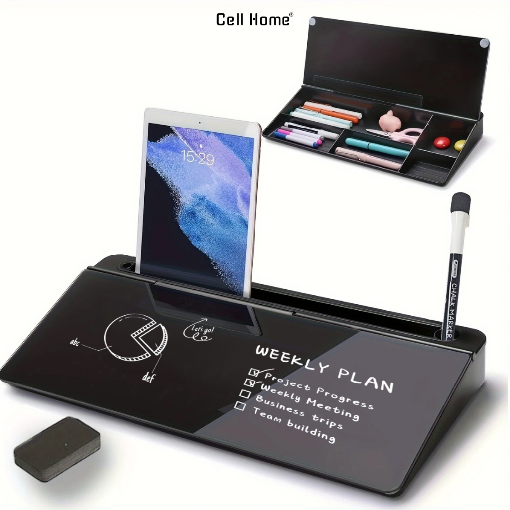 Bảng đen ghi chú để bàn và ngăn chứa đồ dùng văn phòng tiện lợi