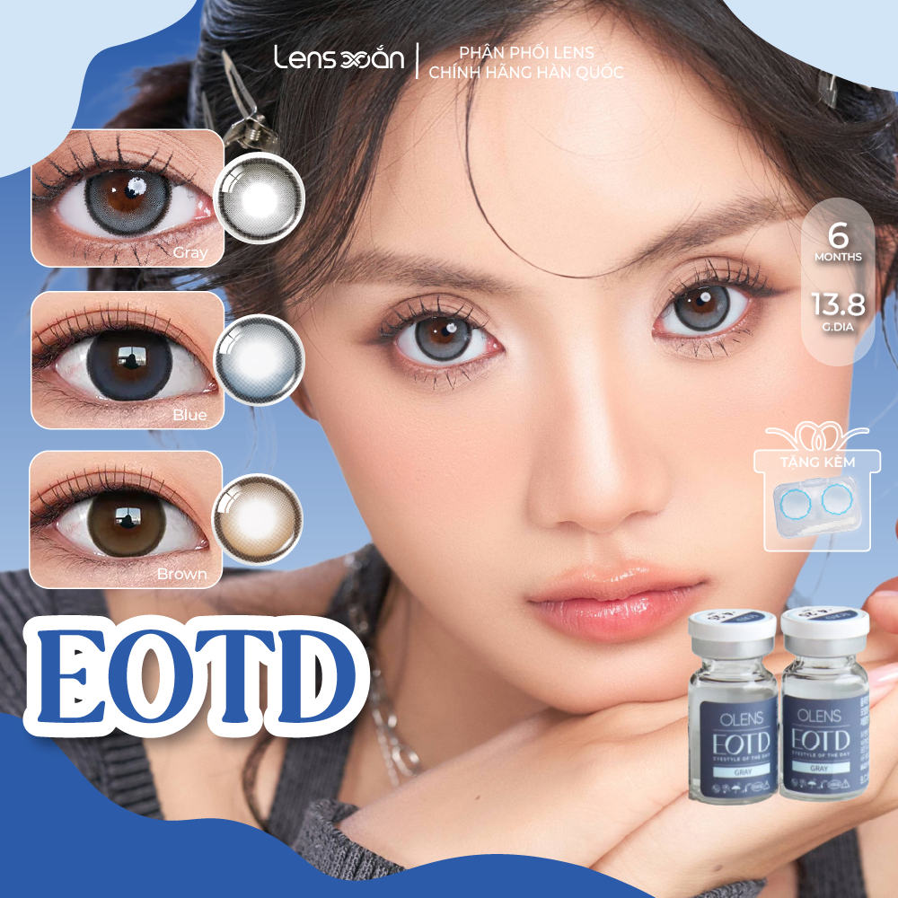 Kính áp tròng cận 6 tháng LENS XOẮN lens xám tự nhiên có viền tròn mắt hàn quốc chính hãng OLENS EOTD