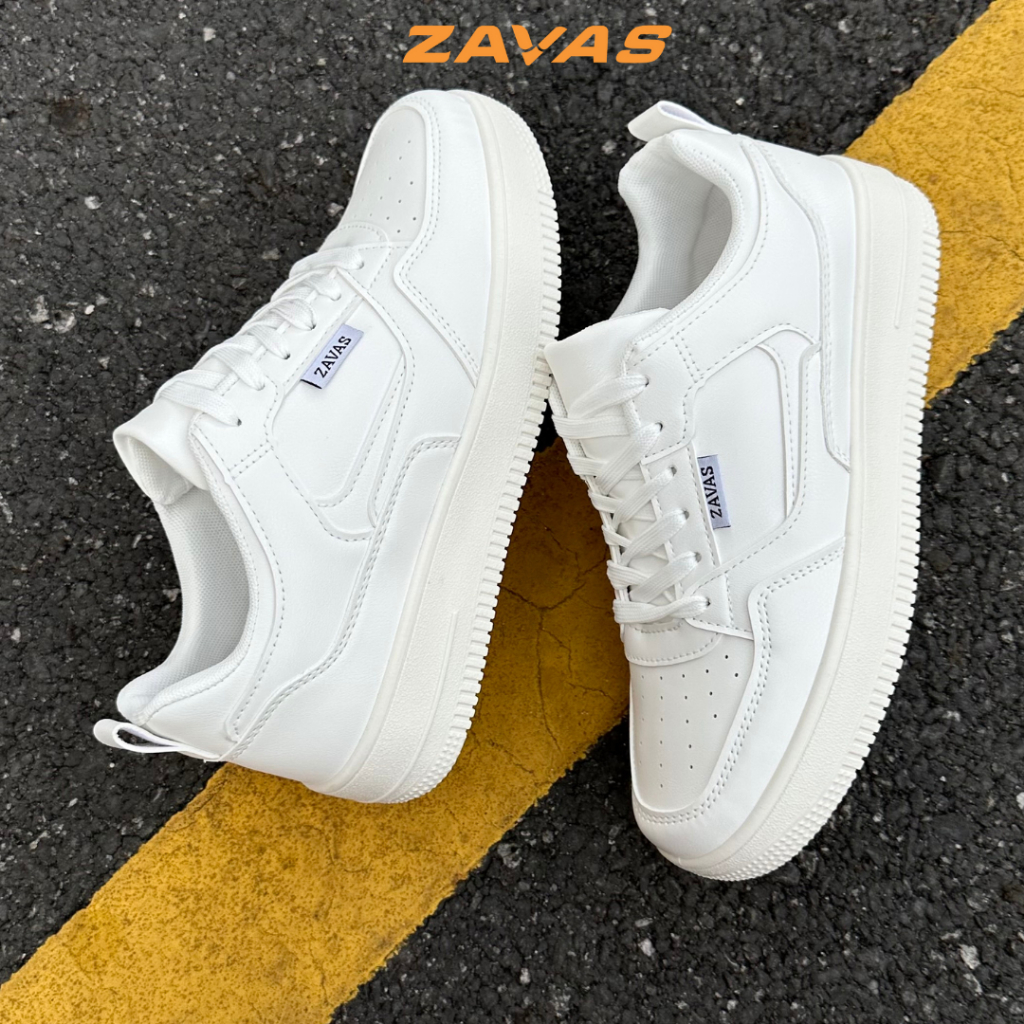 Giày thể thao nam sneaker trắng ZAVAS bằng da thời trang đế cao 4cm form giày gọn dễ mặc đồ - S423