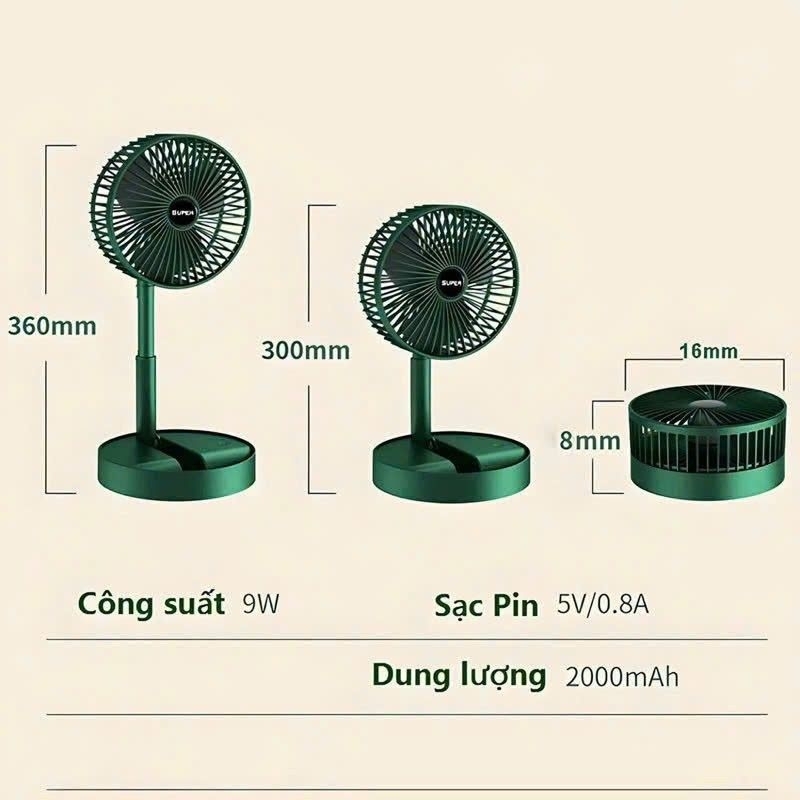 QUẠT ĐỂ BÀN CÓ TÍCH ĐIỆN MINI TIỆN DỤNG, gấp gọn, sạc usb, sử dụng 3-5 tiếng