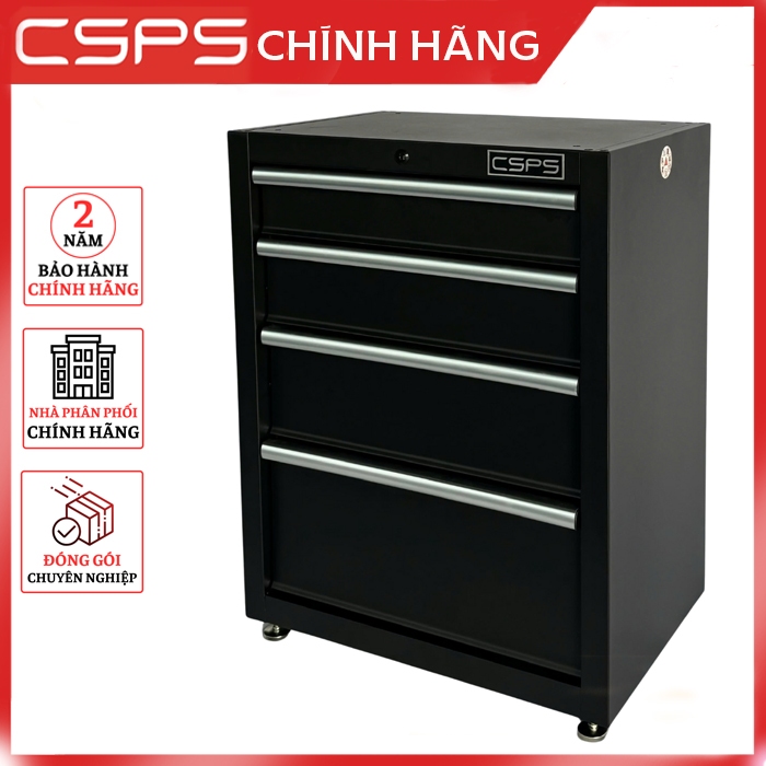 Tủ dụng cụ CSPS 61cm - 04 hộc kéo màu đen chân tăng chỉnh (tay cầm trắng)