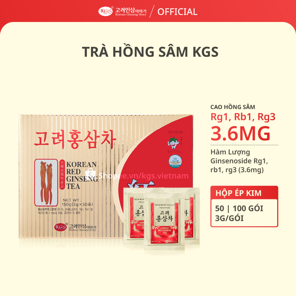 Trà hồng sâm Hàn Quốc KGS, 3g/ gói (Tặng 5 hộp nước hồng sâm tăng lực)