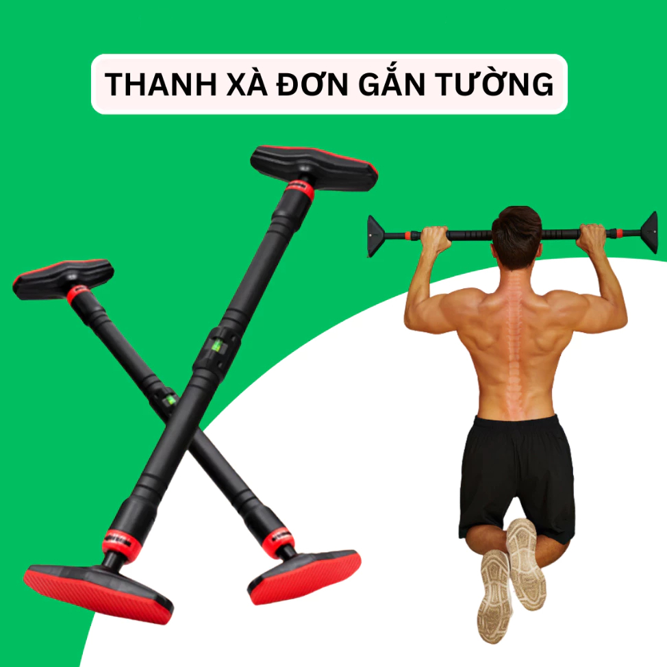 Thanh tập xà đơn treo tường gắn cửa cao cấp có chốt chống xoay tùy chỉnh từ 60 - 130cm phù hợp tập thể thao tại nhà