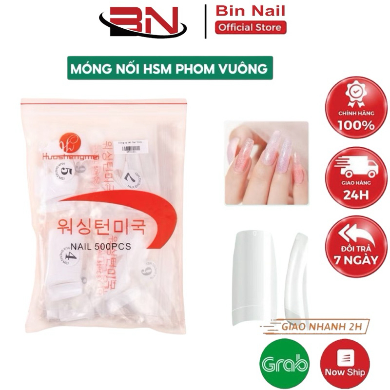 Móng nối HSM chính hãng phom vuông - Túi 500 móng nhựa dẻo đủ size