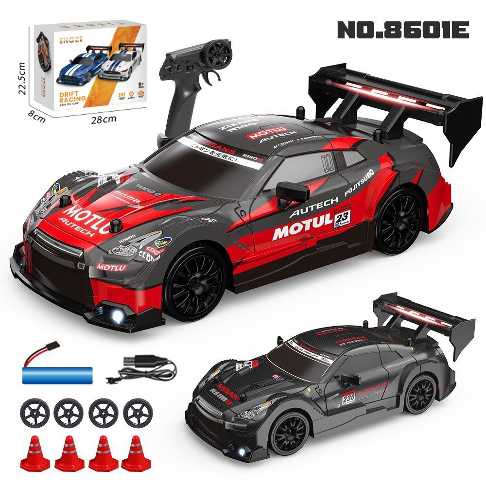 Xe ô tô điều khiển từ xa Drift RC tốc độ cao tỉ lệ 1:24 -GTR, 2 cầu có đèn và pin sạc cao cấp giá rẻ, đồ chơi ô tô